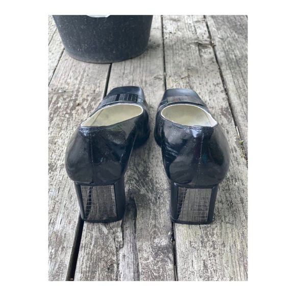 Vintage HARSON Pumps Square Toe Chunk Heel Black Metallic Sz 35.5 - Picture 4 of 13